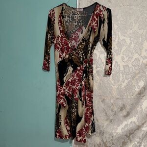 Chic Long Sleeve Wrap Dress in Red and Black no tags for size and fabric